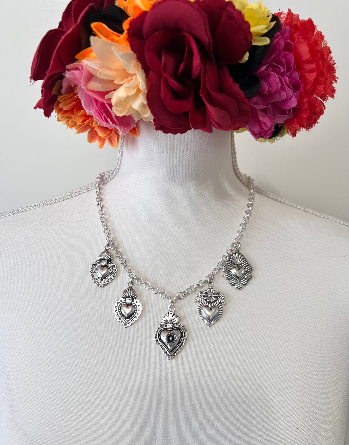 Sacred hearts silver necklace.