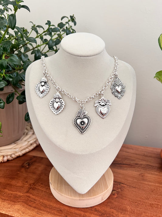 Sacred hearts silver necklace.