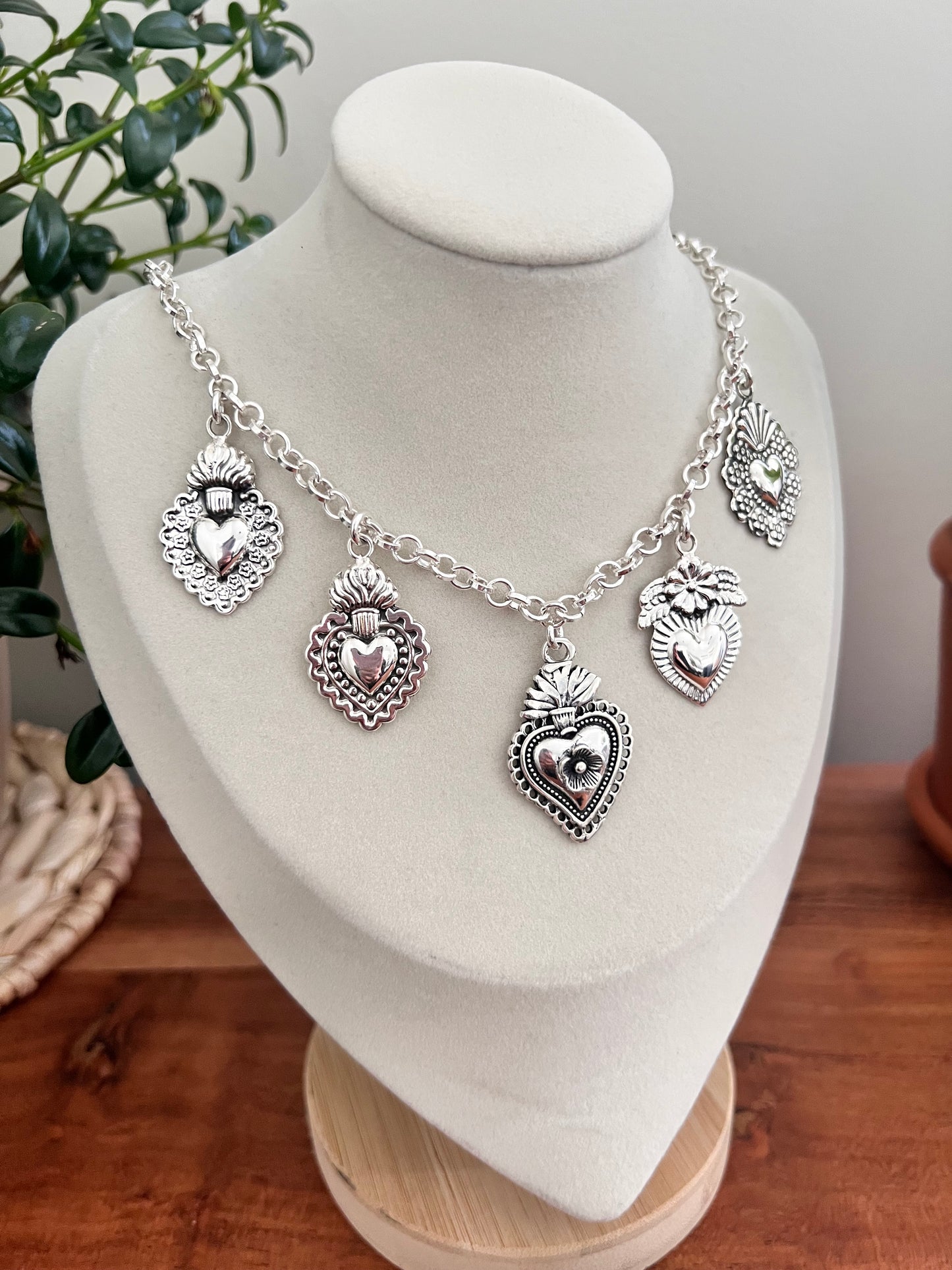 Sacred hearts silver necklace.